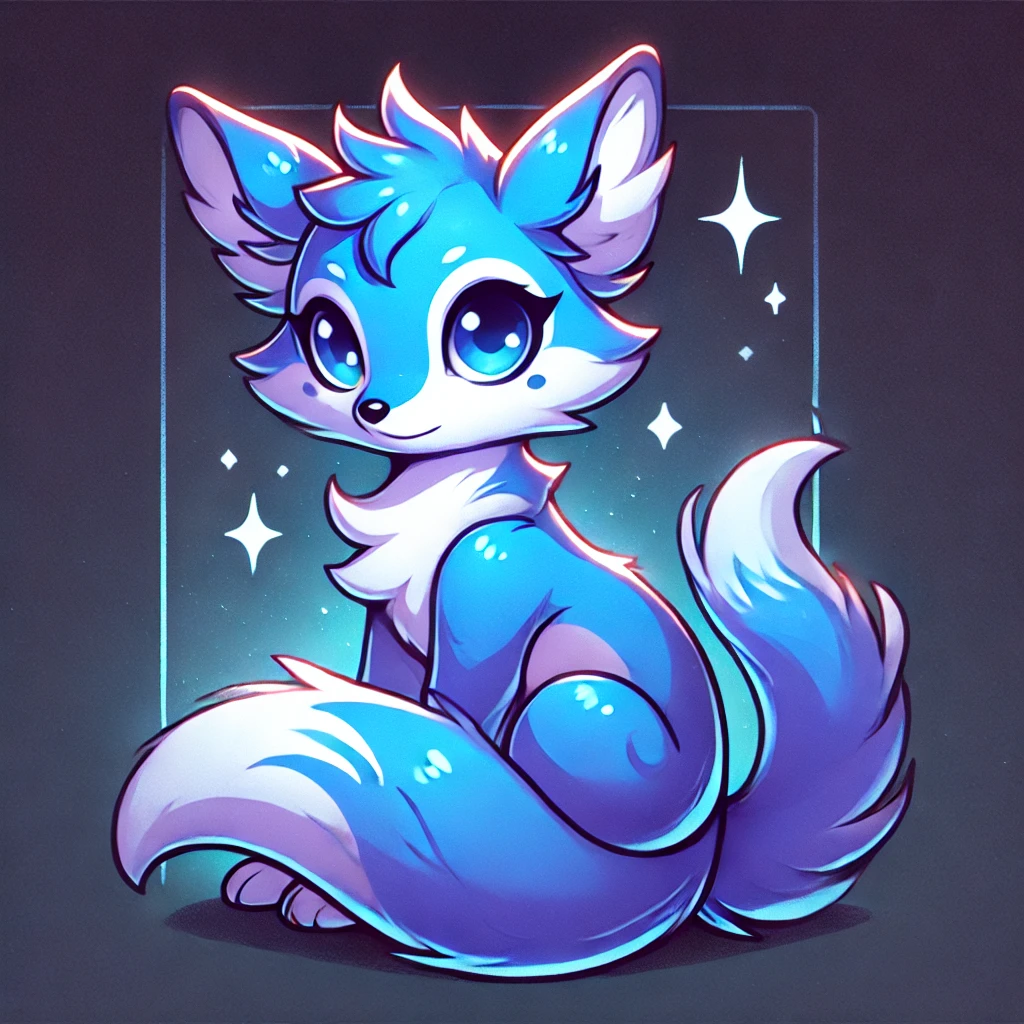 Foxglow games's mascot, Aoi the blue fox.